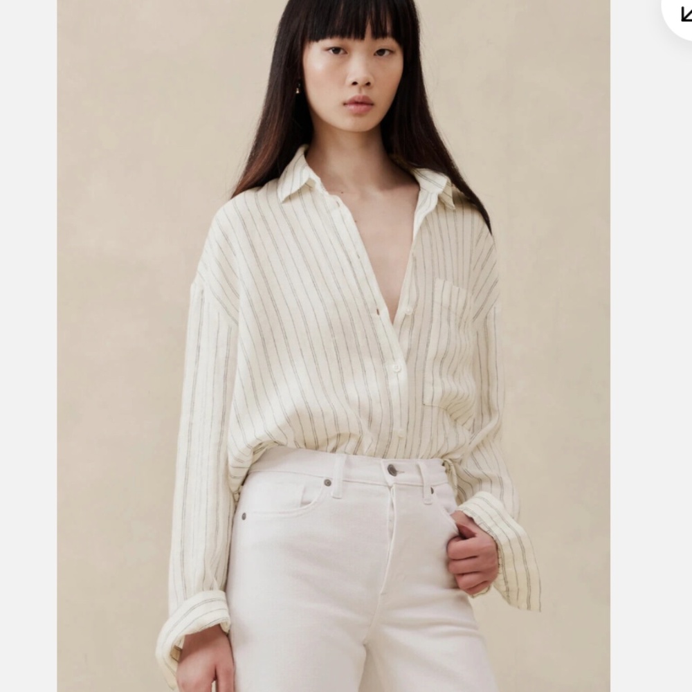 NWT Banana Republic Oversized Linen Shirt in Cream/Black Stripe Sz L Retail $95